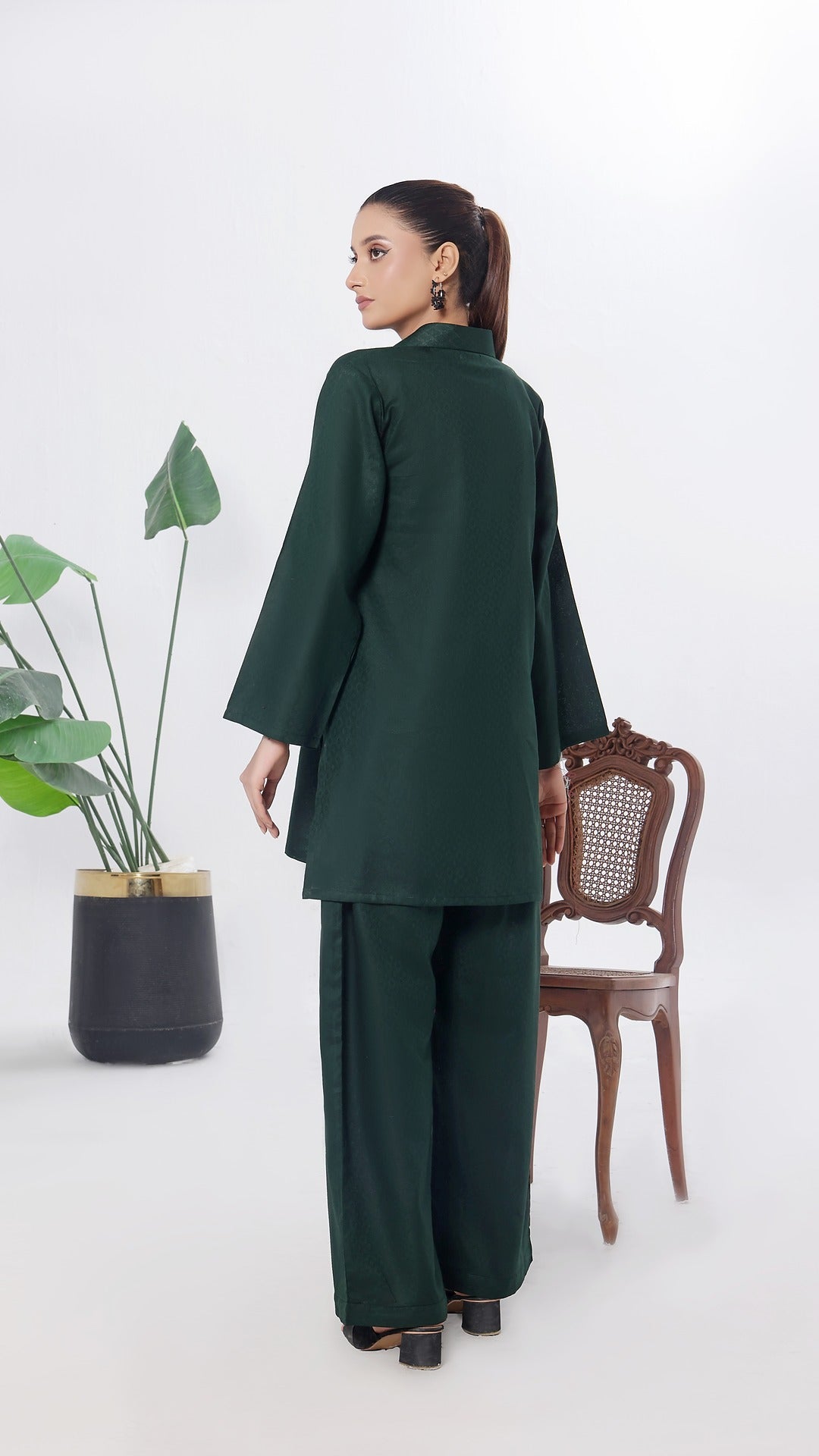 SOLACE- 2PC COTTON COORD SET- BOTTLE GREEN