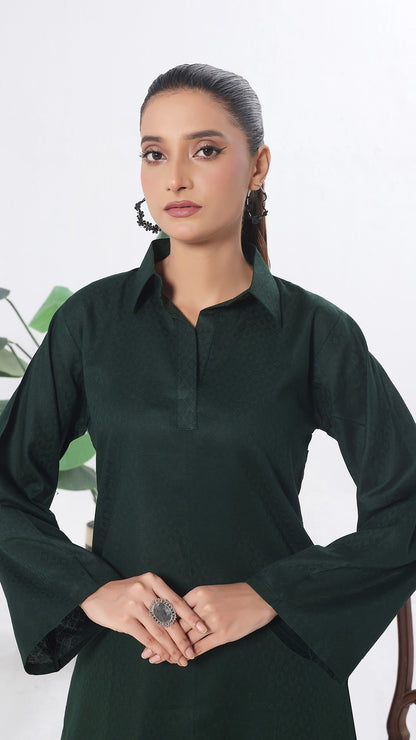 SOLACE- 2PC COTTON COORD SET- BOTTLE GREEN