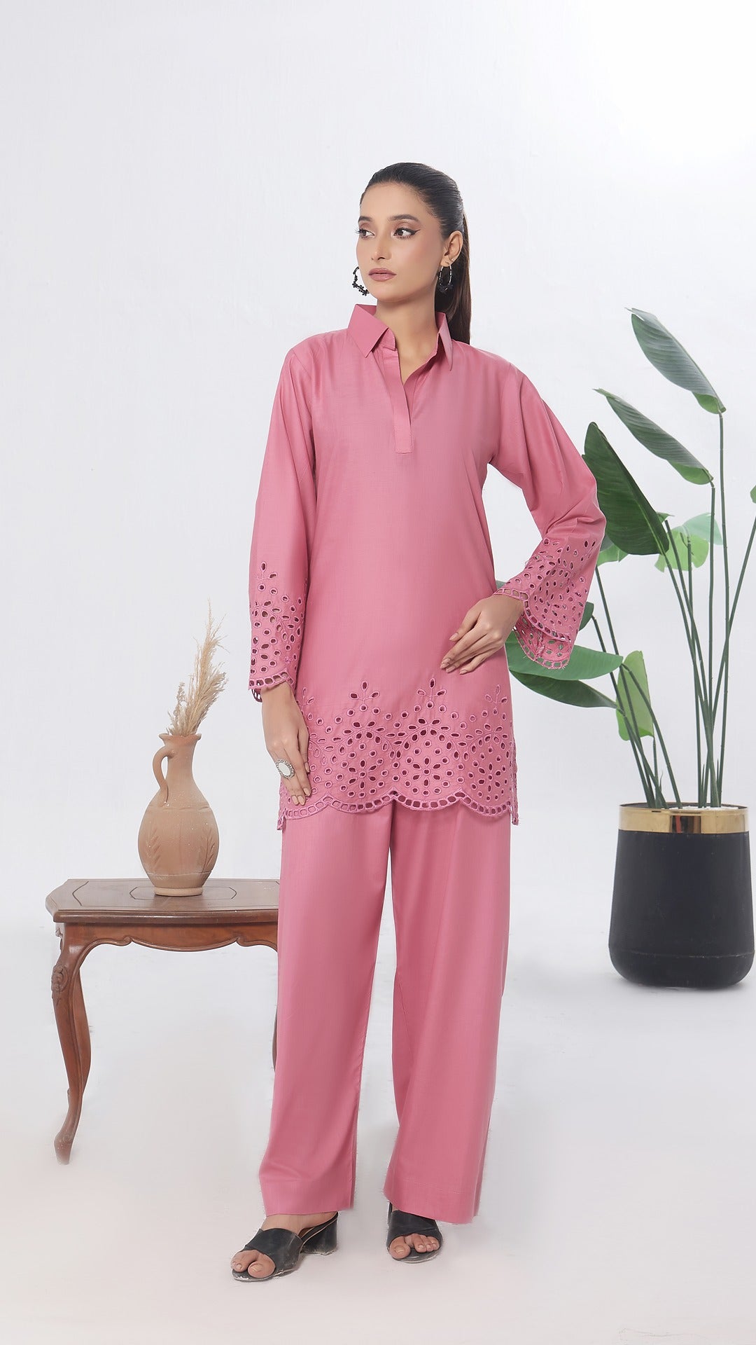 NURA- 2PC COTTON COORD SET- ROSE