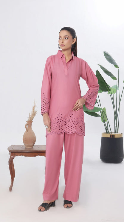 NURA- 2PC COTTON COORD SET- ROSE
