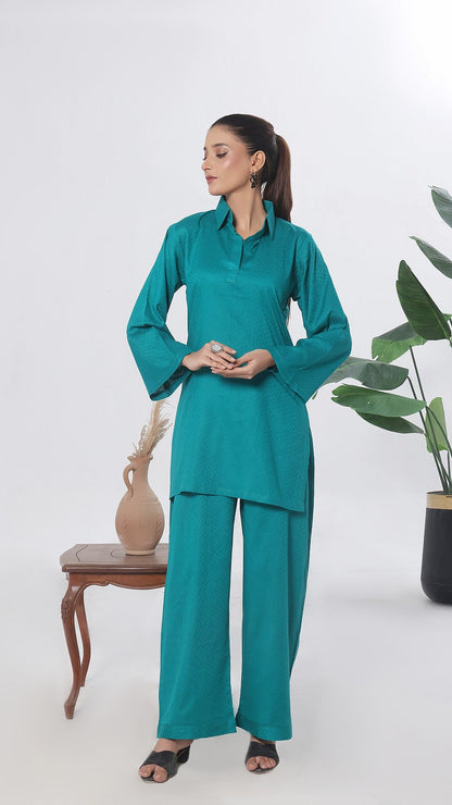 SOLACE- 2PC COTTON COORD SET- TEAL
