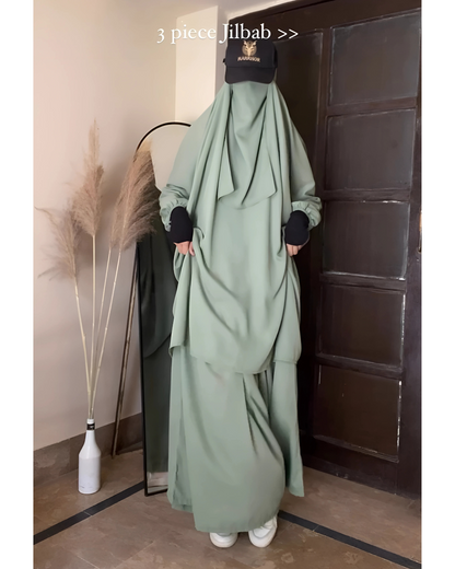 3 Piece Jilbab Set (Jilbab + Skirt + Khimar) - PISTACHIO