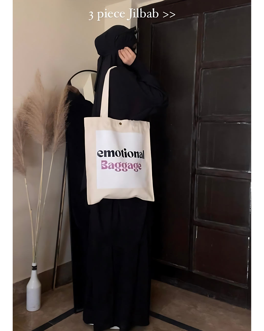 3 Piece Jilbab Set (Jilbab + Skirt + Khimar) - Black