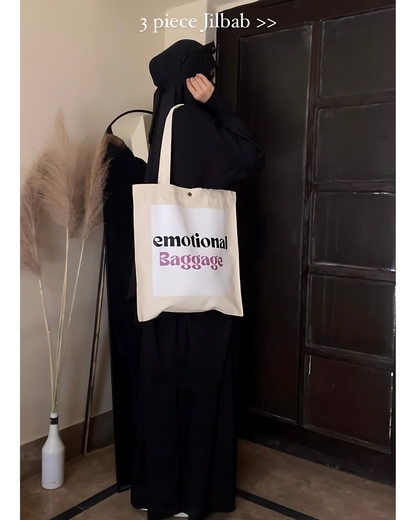 3 Piece Jilbab Set (Jilbab + Skirt + Khimar) - Black