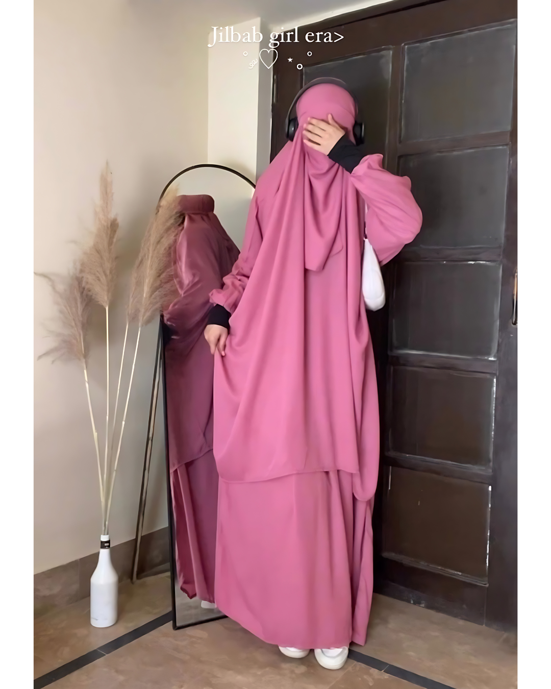 3 Piece Jilbab Set (Jilbab + Skirt + Khimar) - Pink Rose