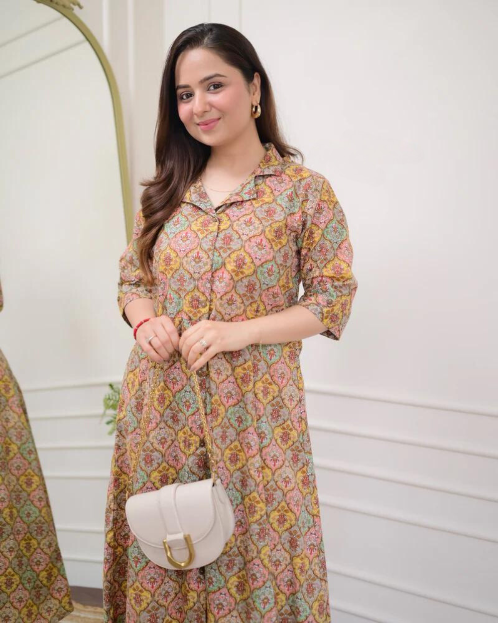 Multi Color Floral Cotton A Line Dress