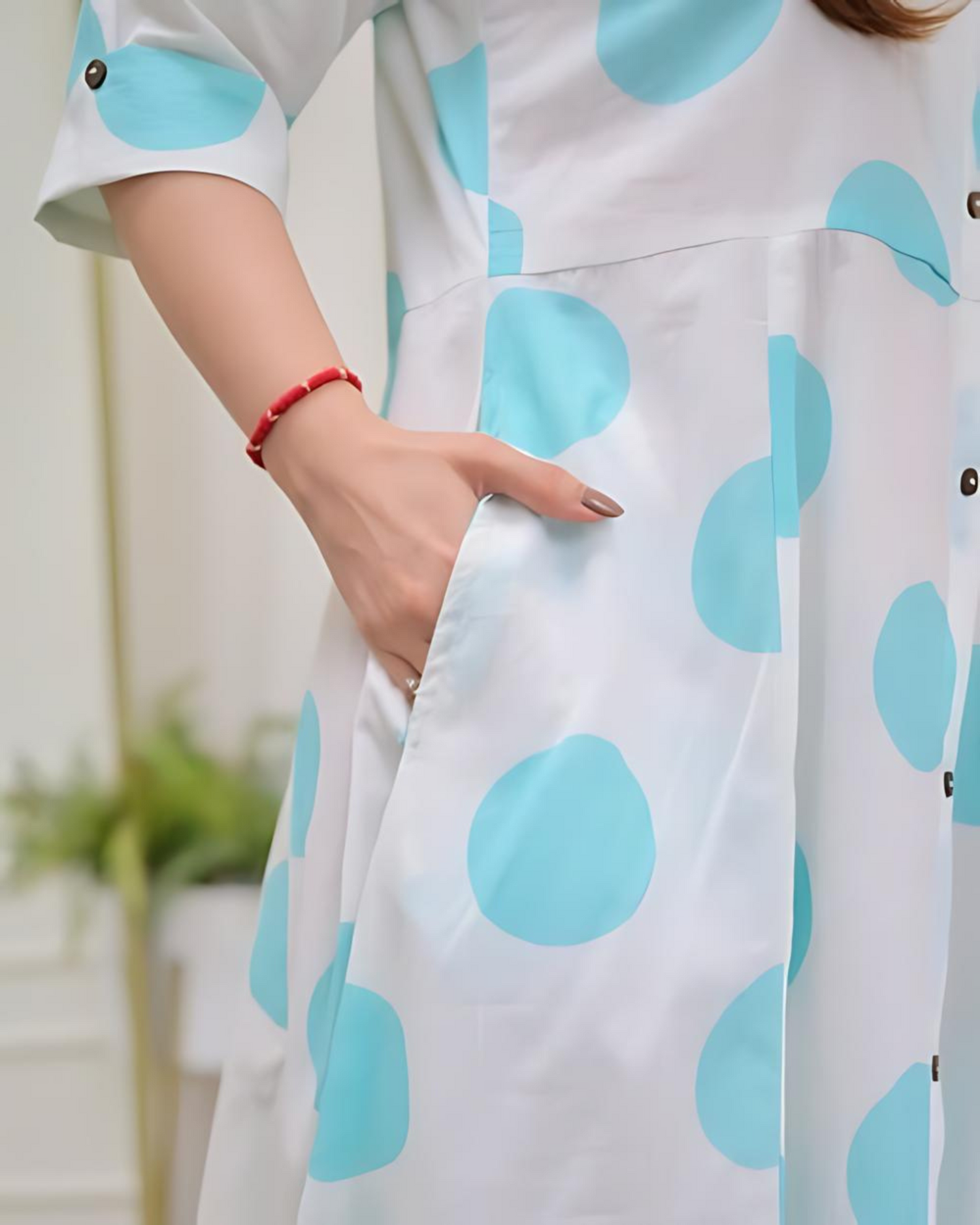 Blue Polka Dots Cotton A Line Dress