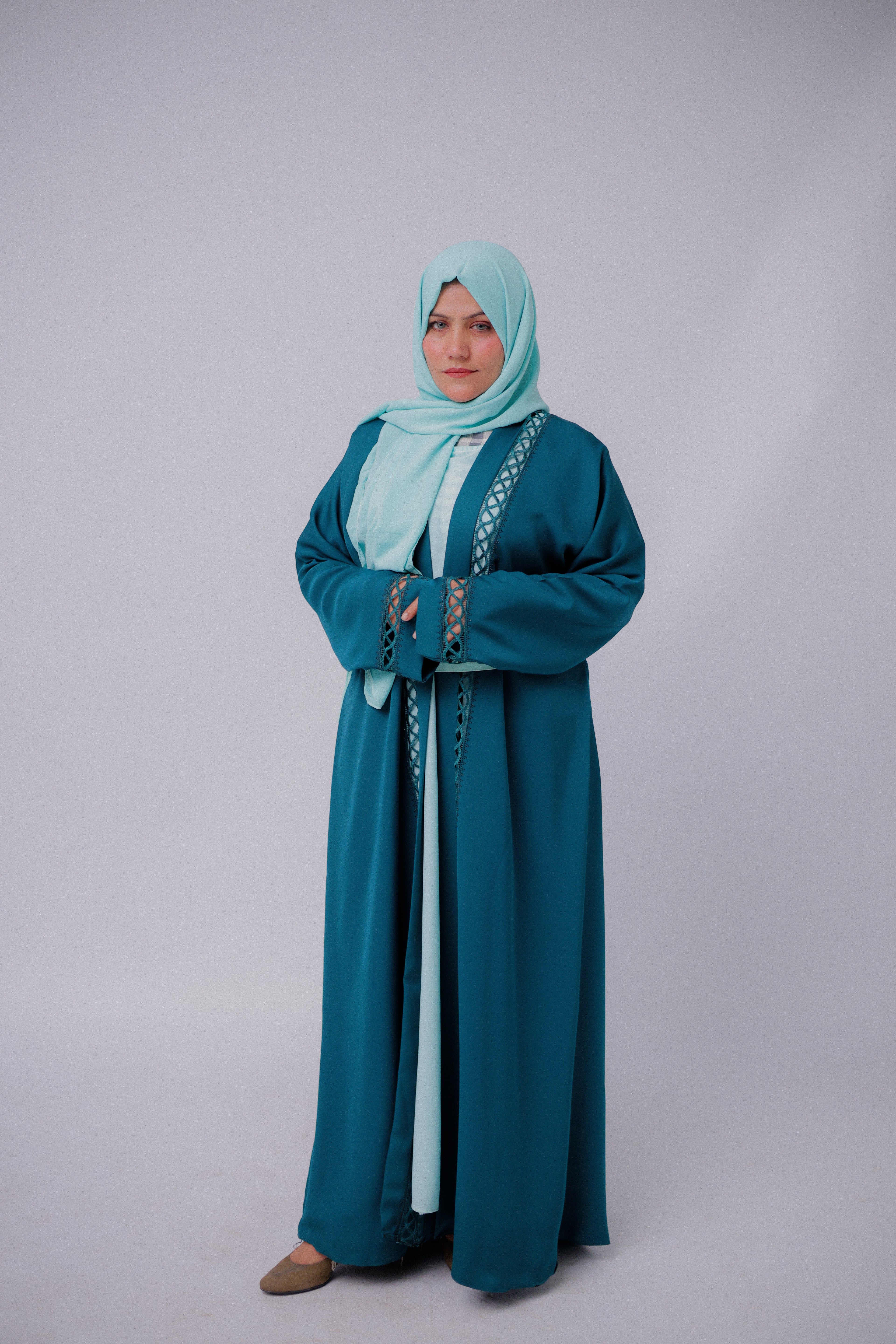 Embroidered Nida Fabric Abaya with Matching Hijab