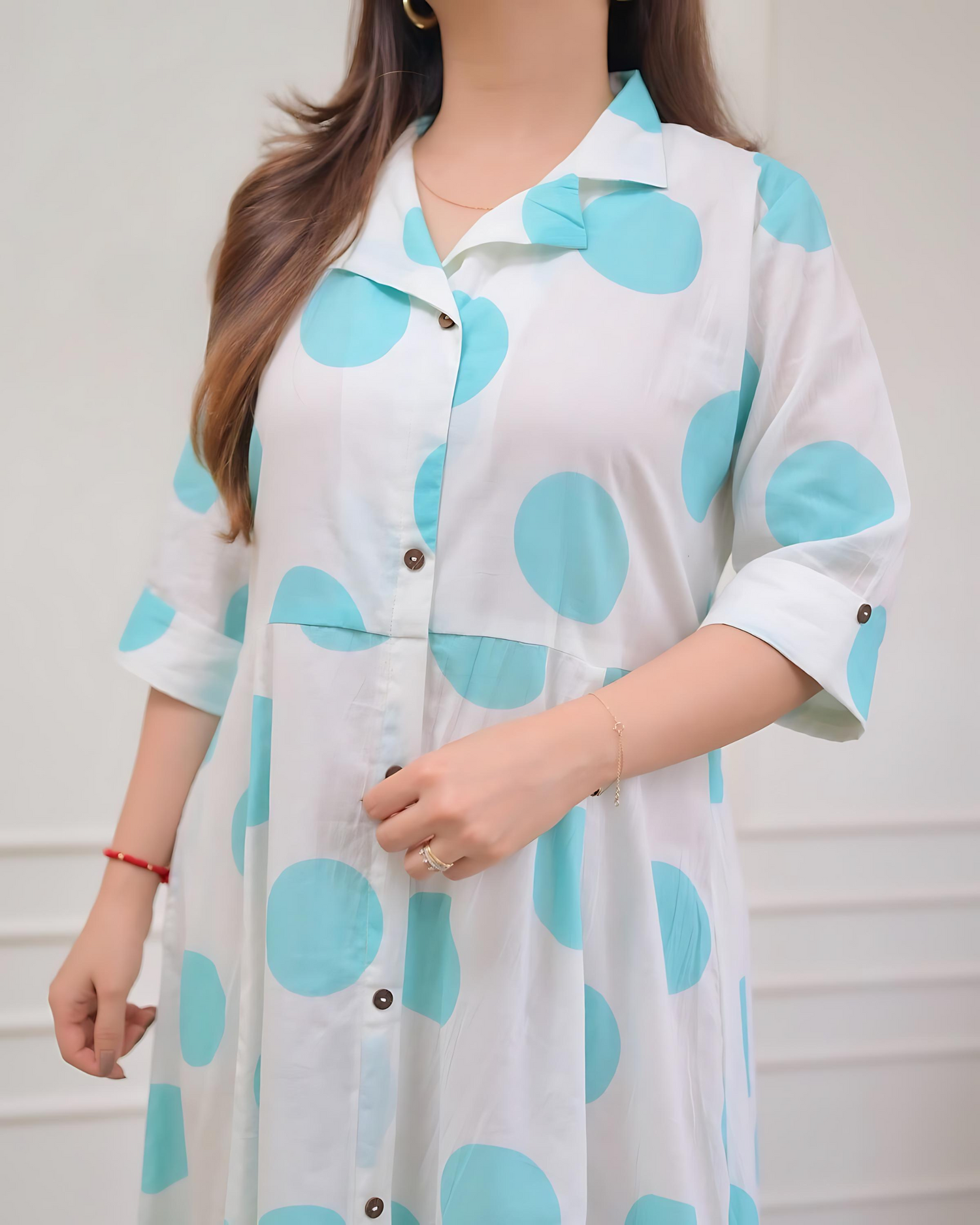 Blue Polka Dots Cotton A Line Dress