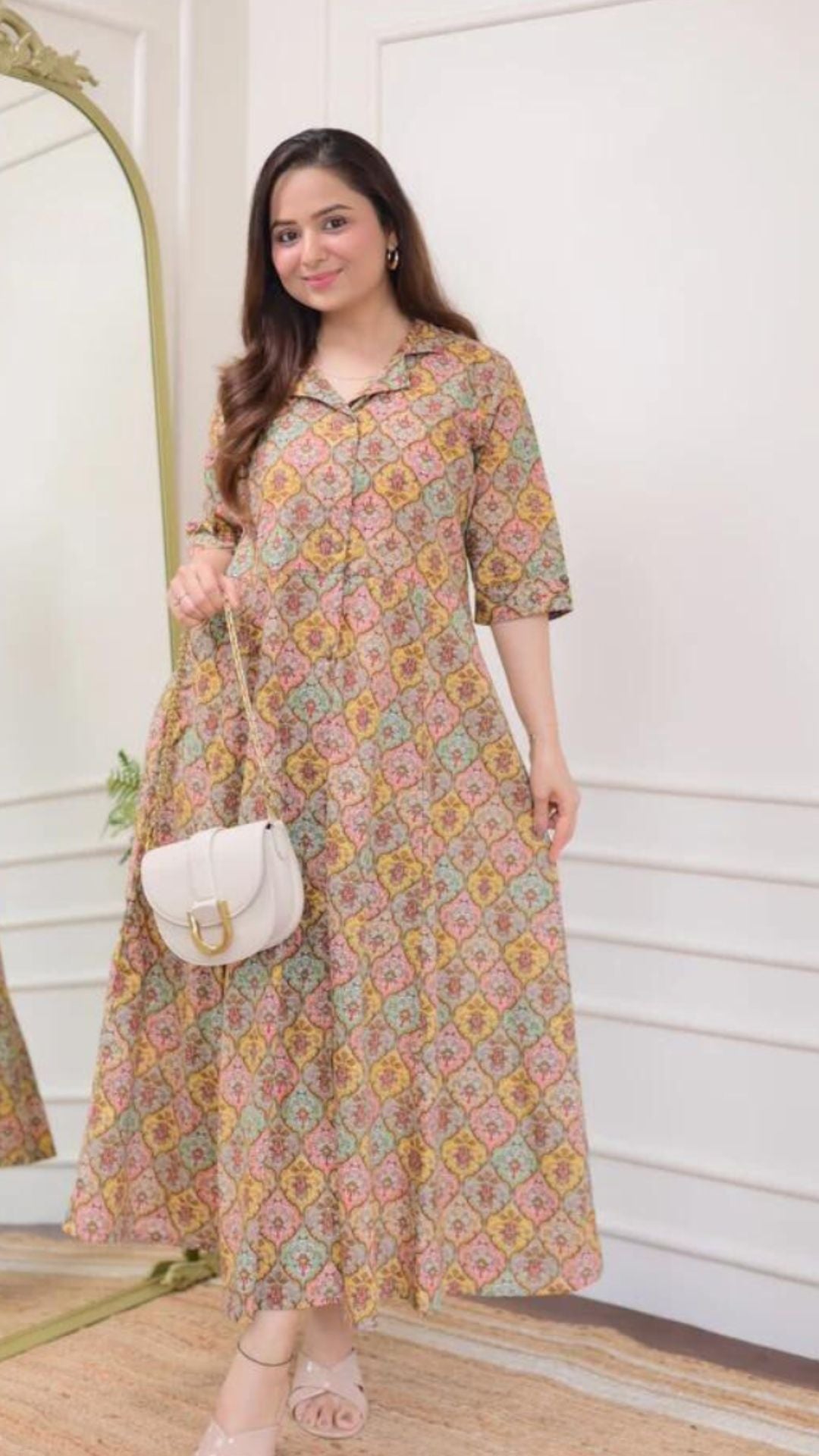 Multi Color Floral Cotton A Line Dress
