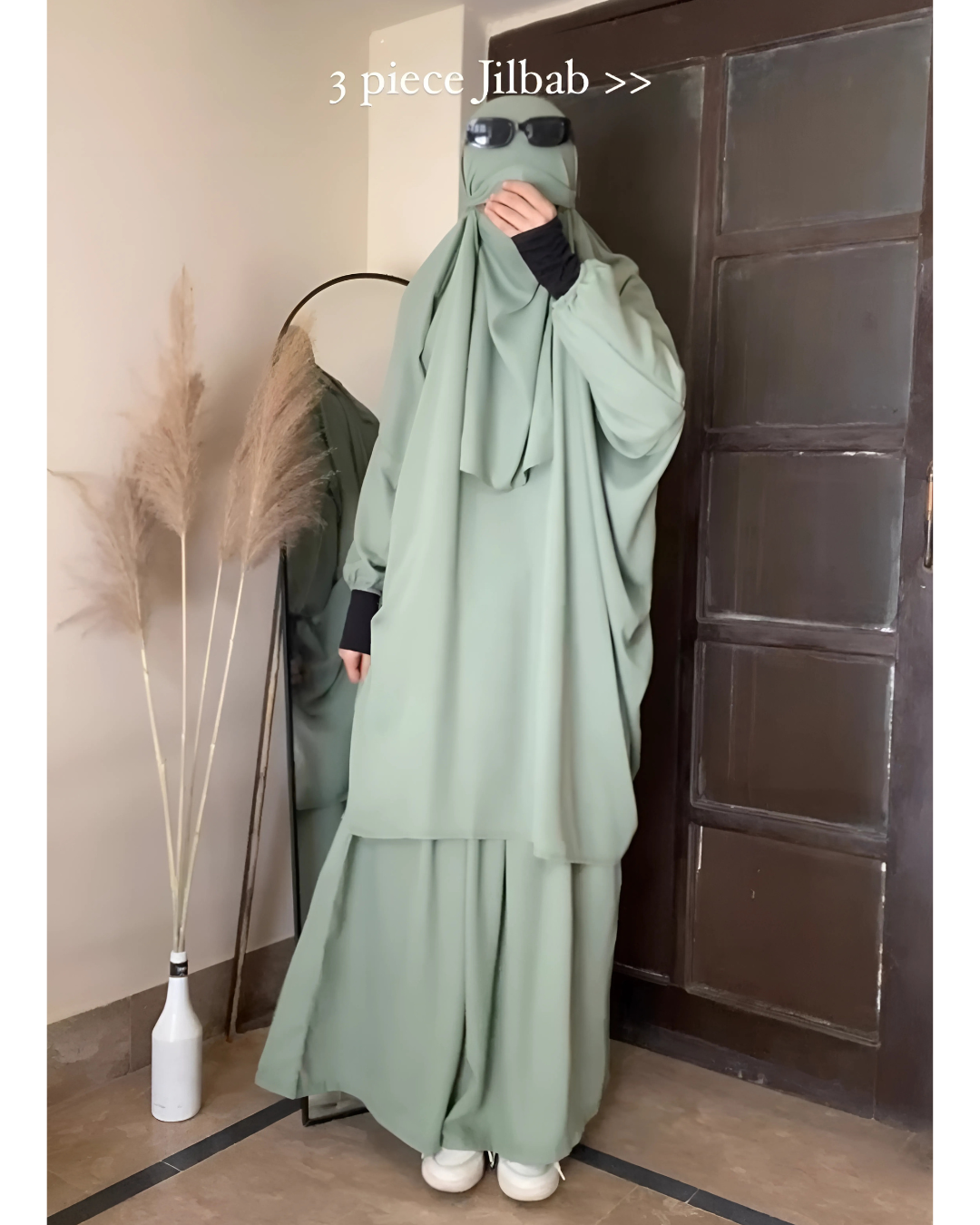 3 Piece Jilbab Set (Jilbab + Skirt + Khimar) - PISTACHIO
