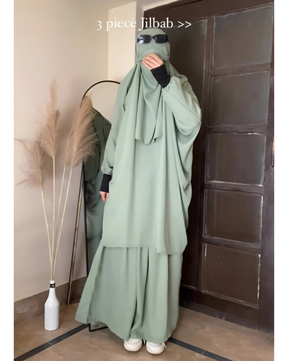 3 Piece Jilbab Set (Jilbab + Skirt + Khimar) - PISTACHIO