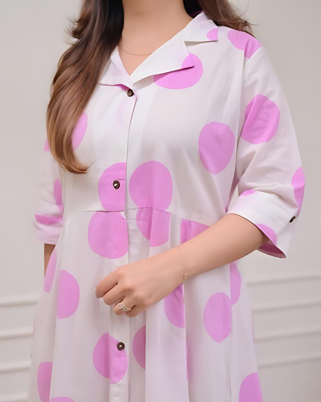 Pink Polka Dots Cotton A Line Dress