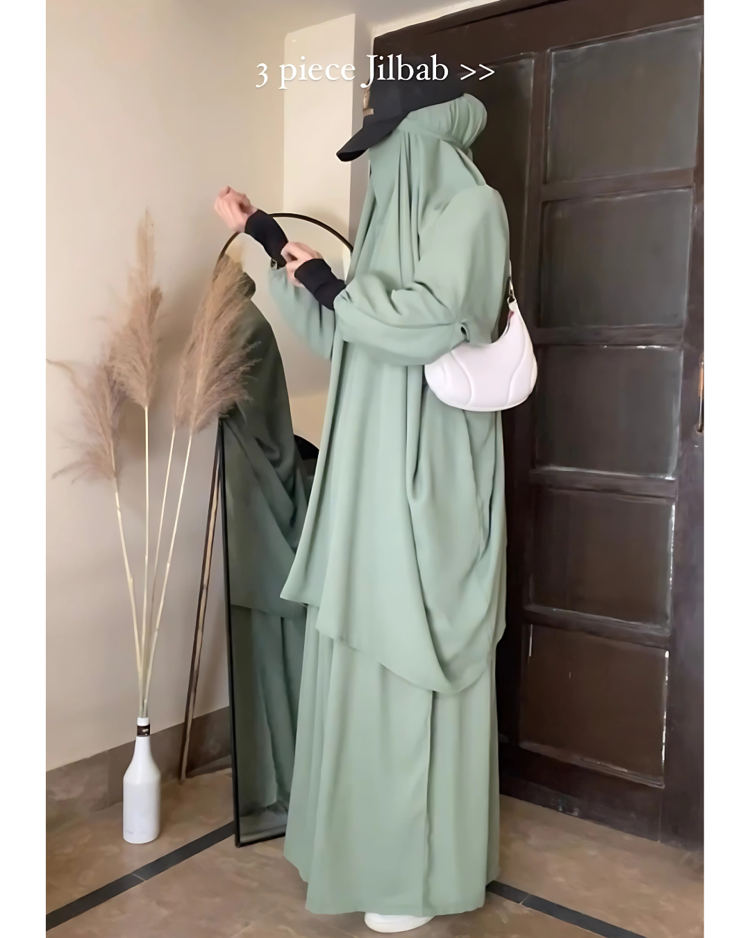 3 Piece Jilbab Set (Jilbab + Skirt + Khimar) - PISTACHIO