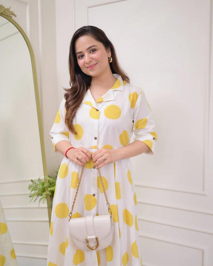 Yellow Polka Dots Cotton A Line Dress