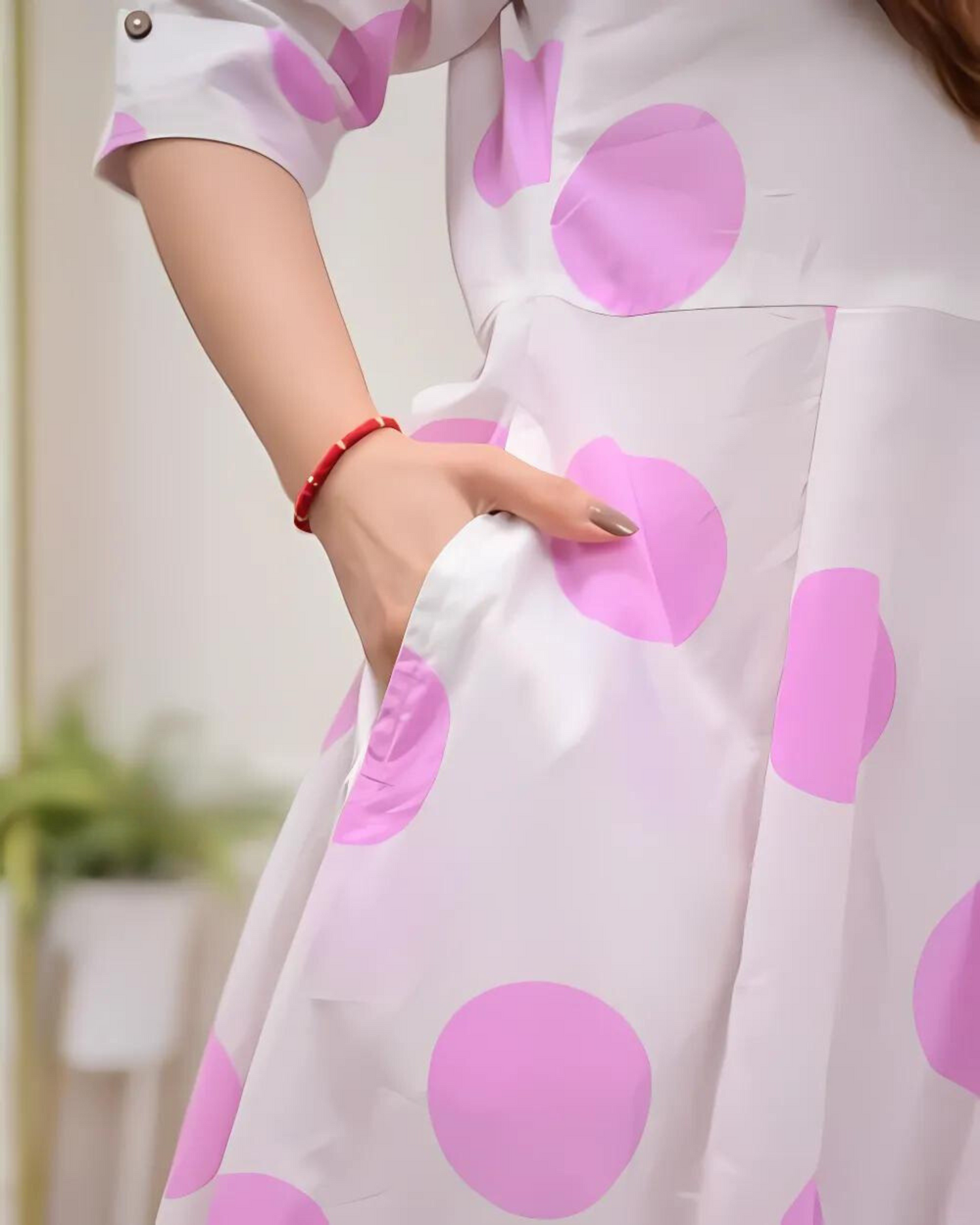 Pink Polka Dots Cotton A Line Dress