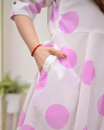 Pink Polka Dots Cotton A Line Dress