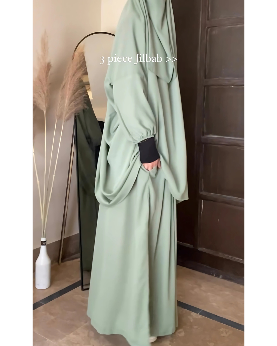 3 Piece Jilbab Set (Jilbab + Skirt + Khimar) - PISTACHIO