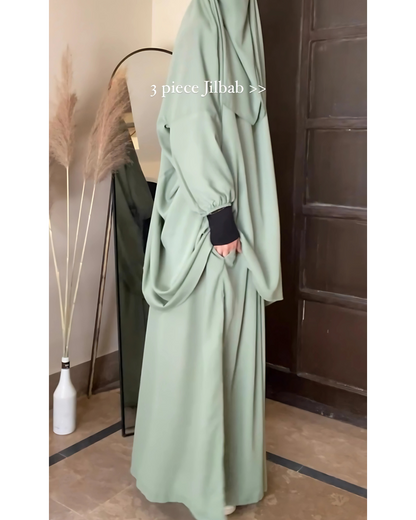 3 Piece Jilbab Set (Jilbab + Skirt + Khimar) - PISTACHIO