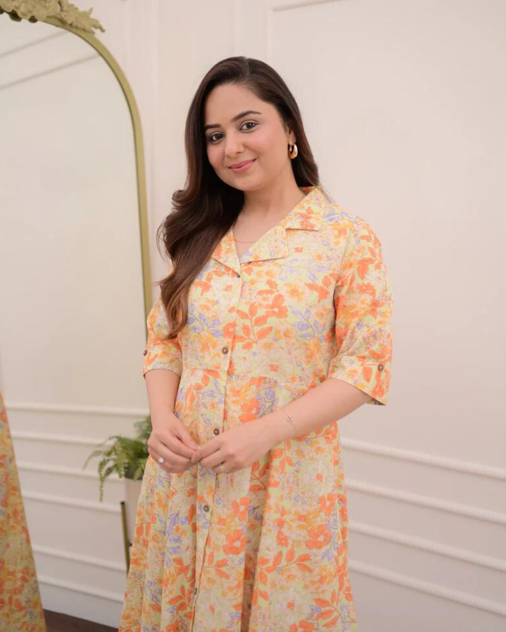 Floral Cotton A Line Dress