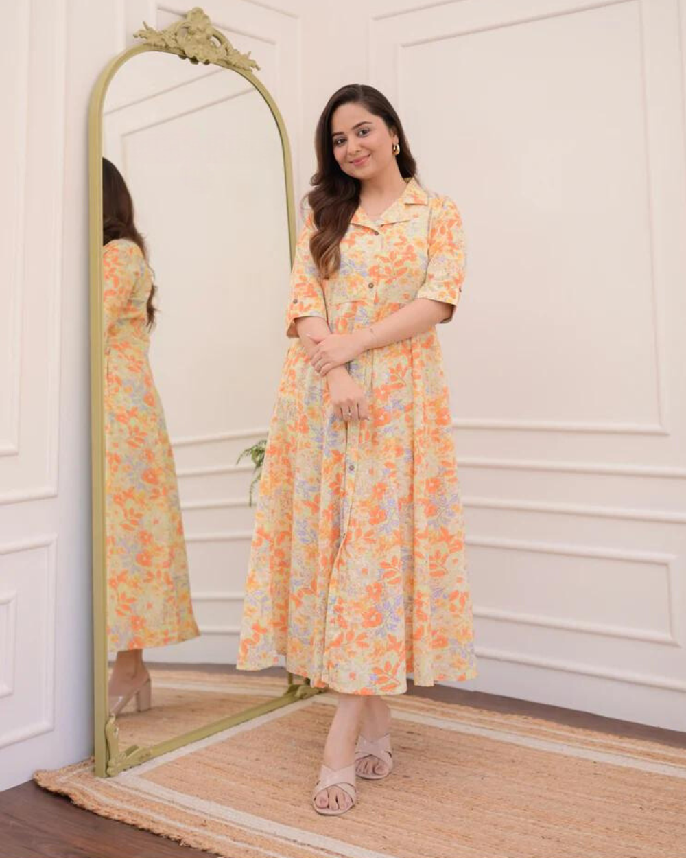 Floral Cotton A Line Dress