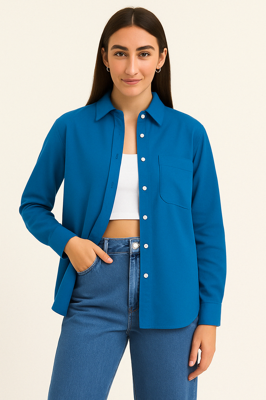 Casual Button Down Shirt - Peacock Blue