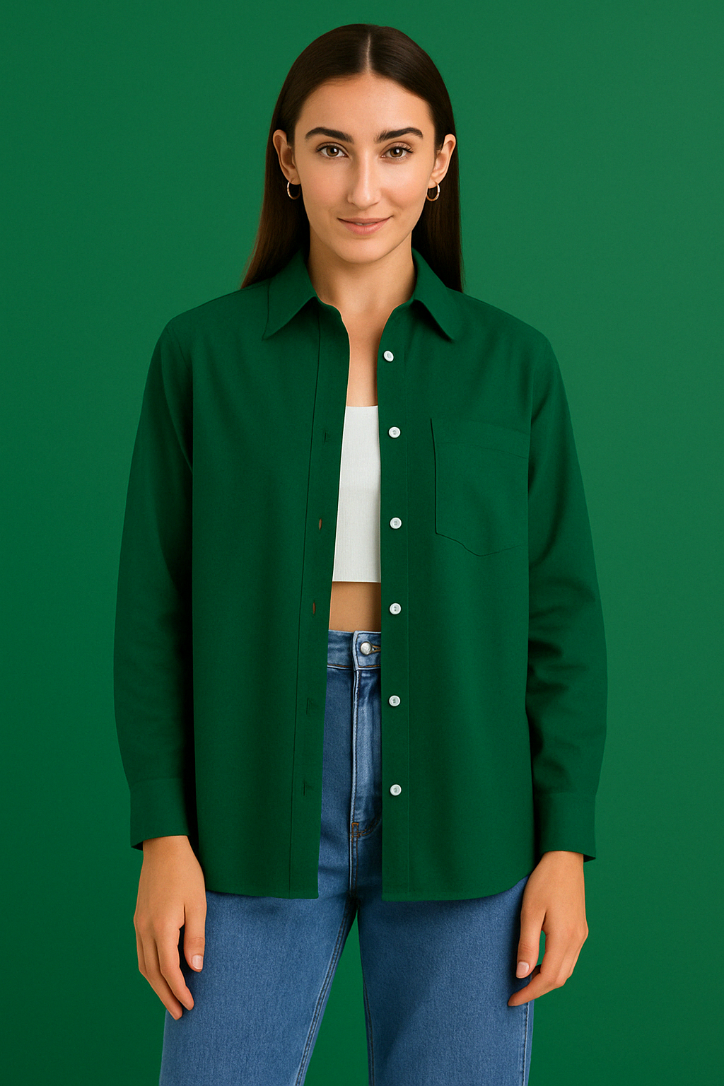 Casual Button Down Shirt - Dark Green