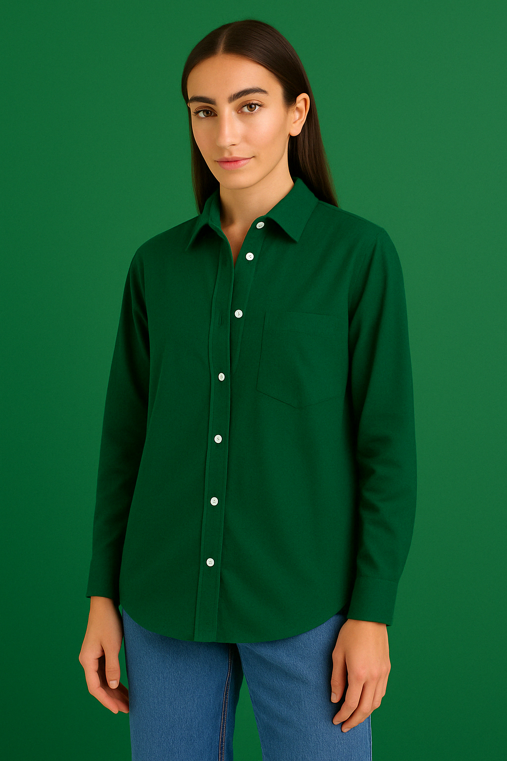 Casual Button Down Shirt - Dark Green