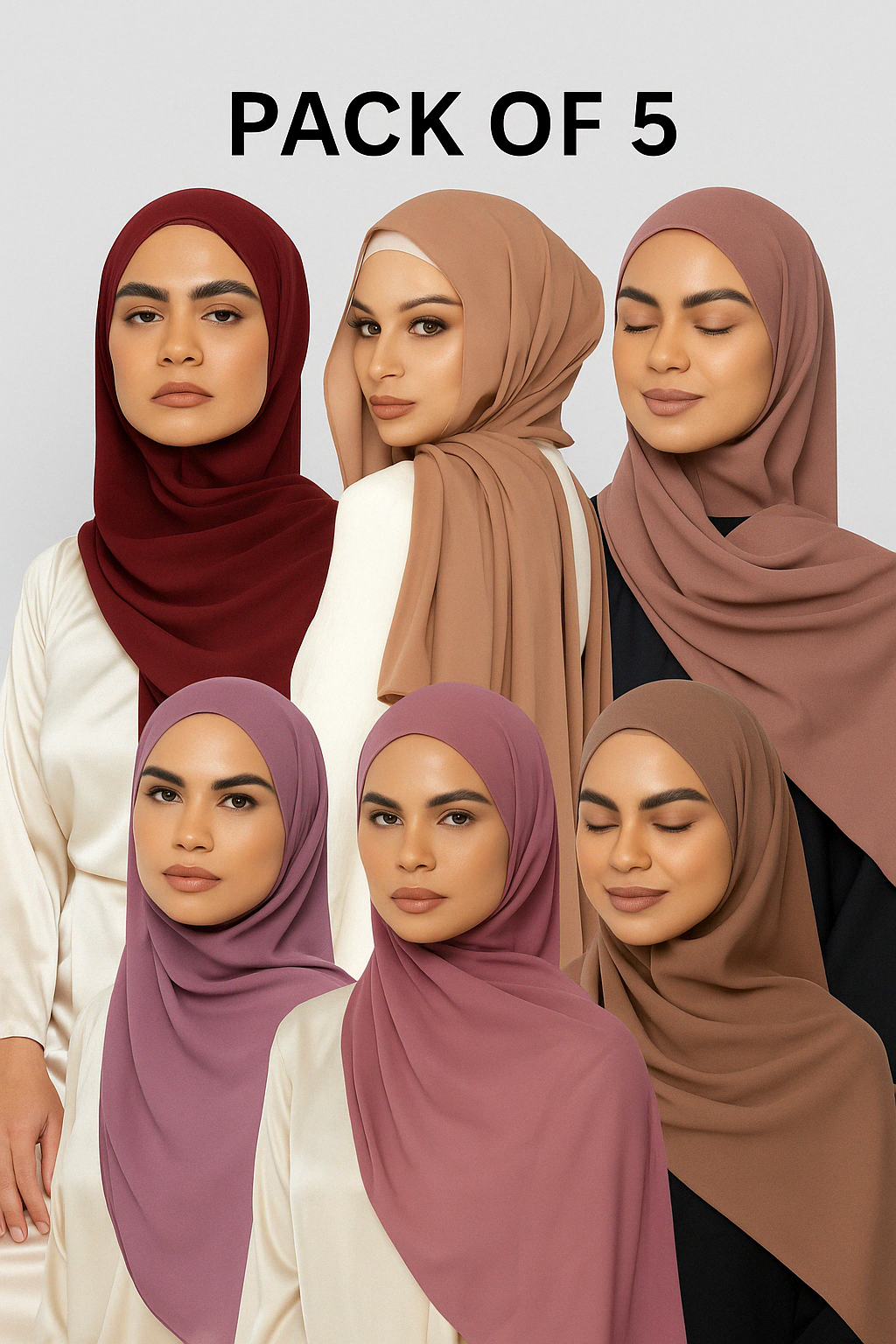 Instant Hijab (with attached cap) - Pack of 5 (Click to pick colors)