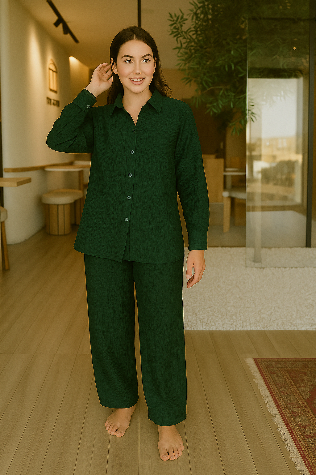 Crusha - Button Down Co-ord Set - Bottle Green