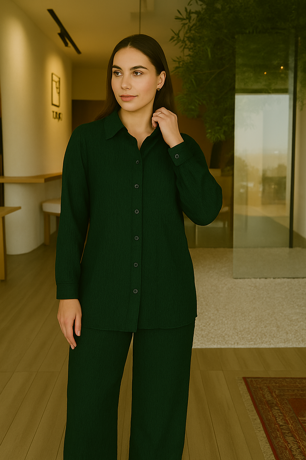 Crusha - Button Down Co-ord Set - Bottle Green