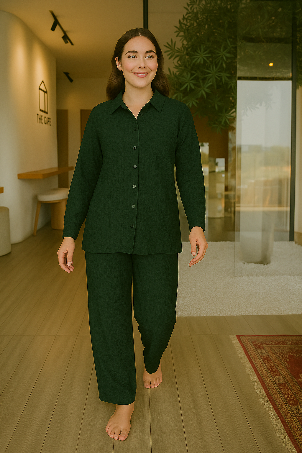 Crusha - Button Down Co-ord Set - Bottle Green