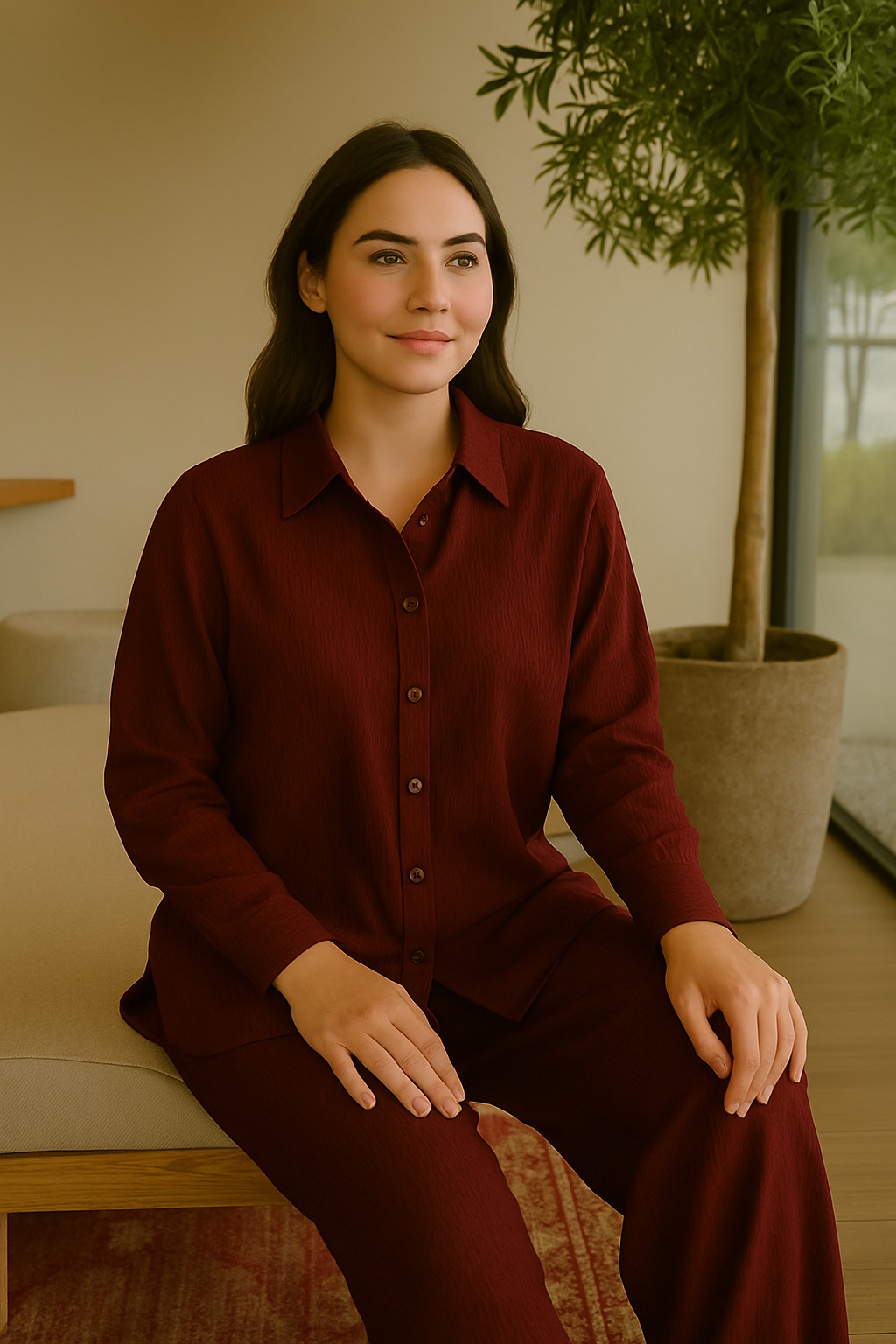 Crusha - Button Down Co-ord Set - Maroon