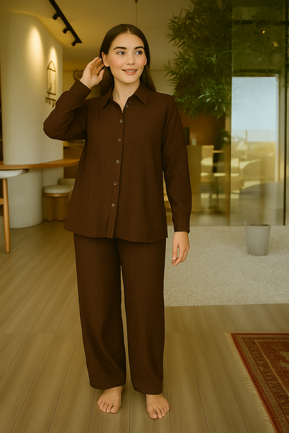 Crusha - Button Down Co-ord Set - Dark Brown