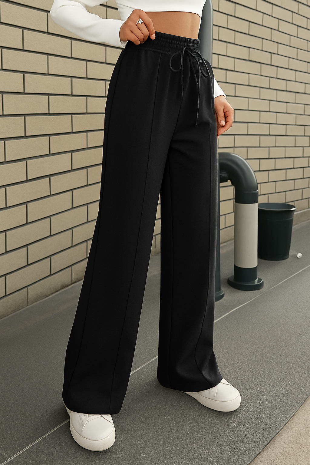 High-Waist Seam Front Wide-Leg Lounge Pants
