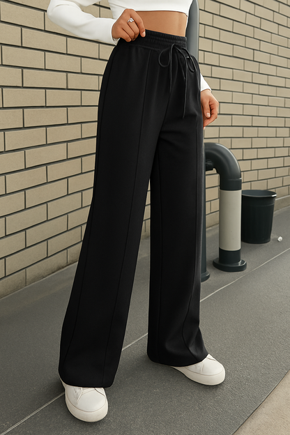 High-Waist Seam Front Wide-Leg Lounge Pants