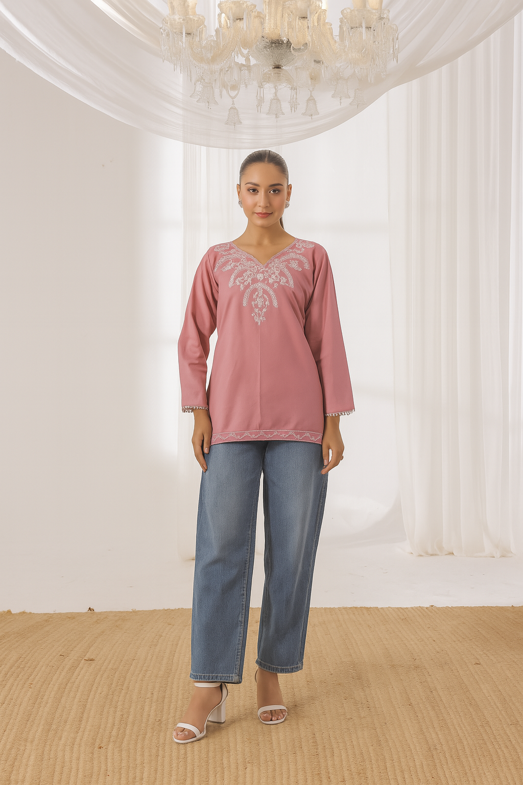 Sierra - Embroidered Short Kurti - Peach