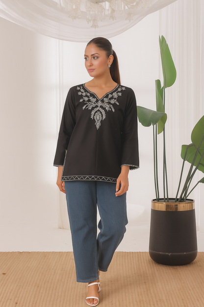 Sierra - Embroidered Short Kurti - Black