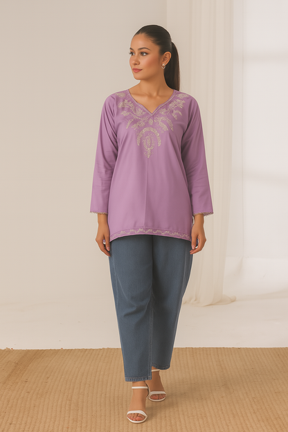 Sierra - Embroidered Short Kurti - Lavender