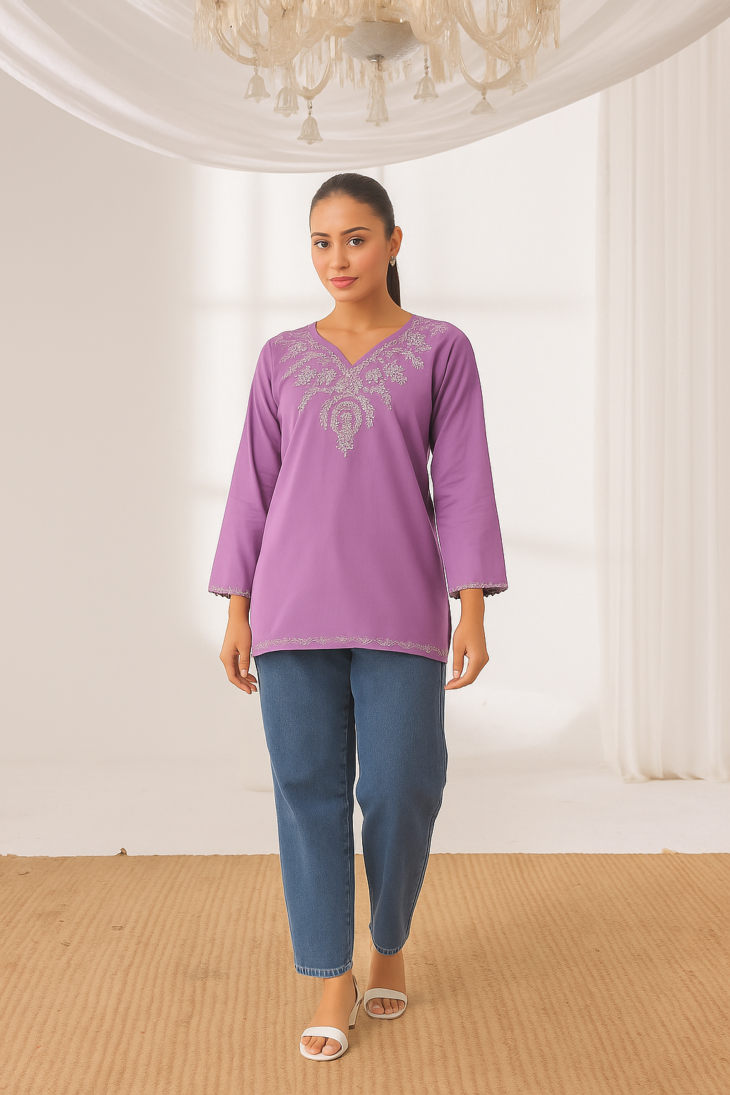 Sierra - Embroidered Short Kurti - Lavender
