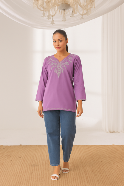 Sierra - Embroidered Short Kurti - Lavender