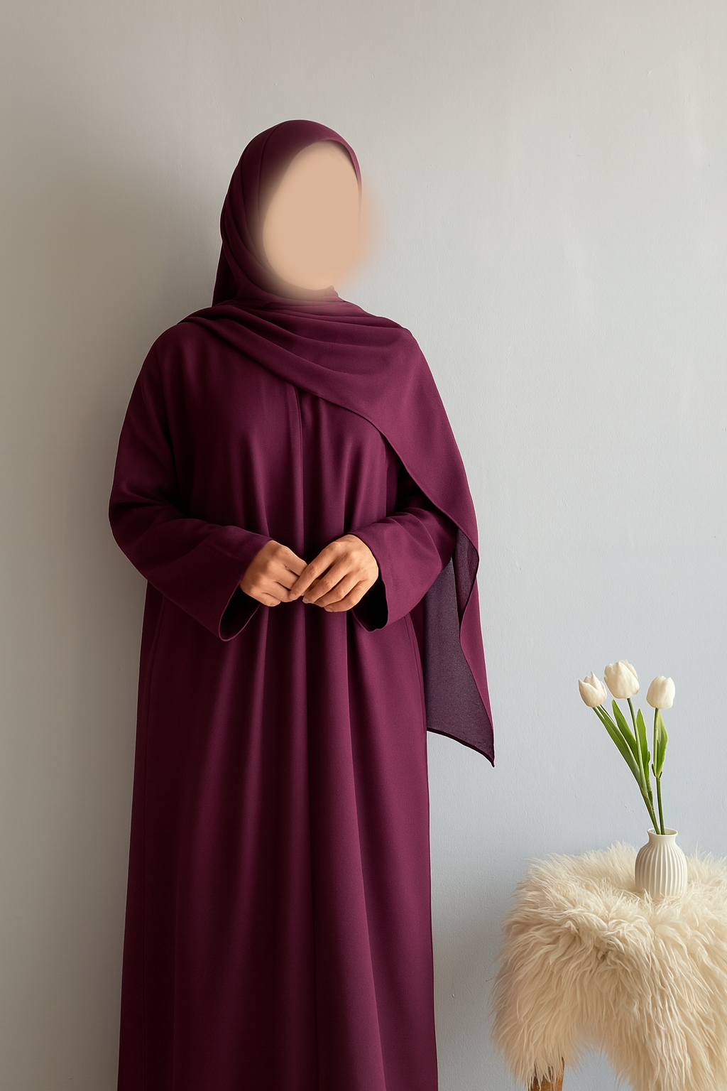 Everyday Front Open Abaya - Plum
