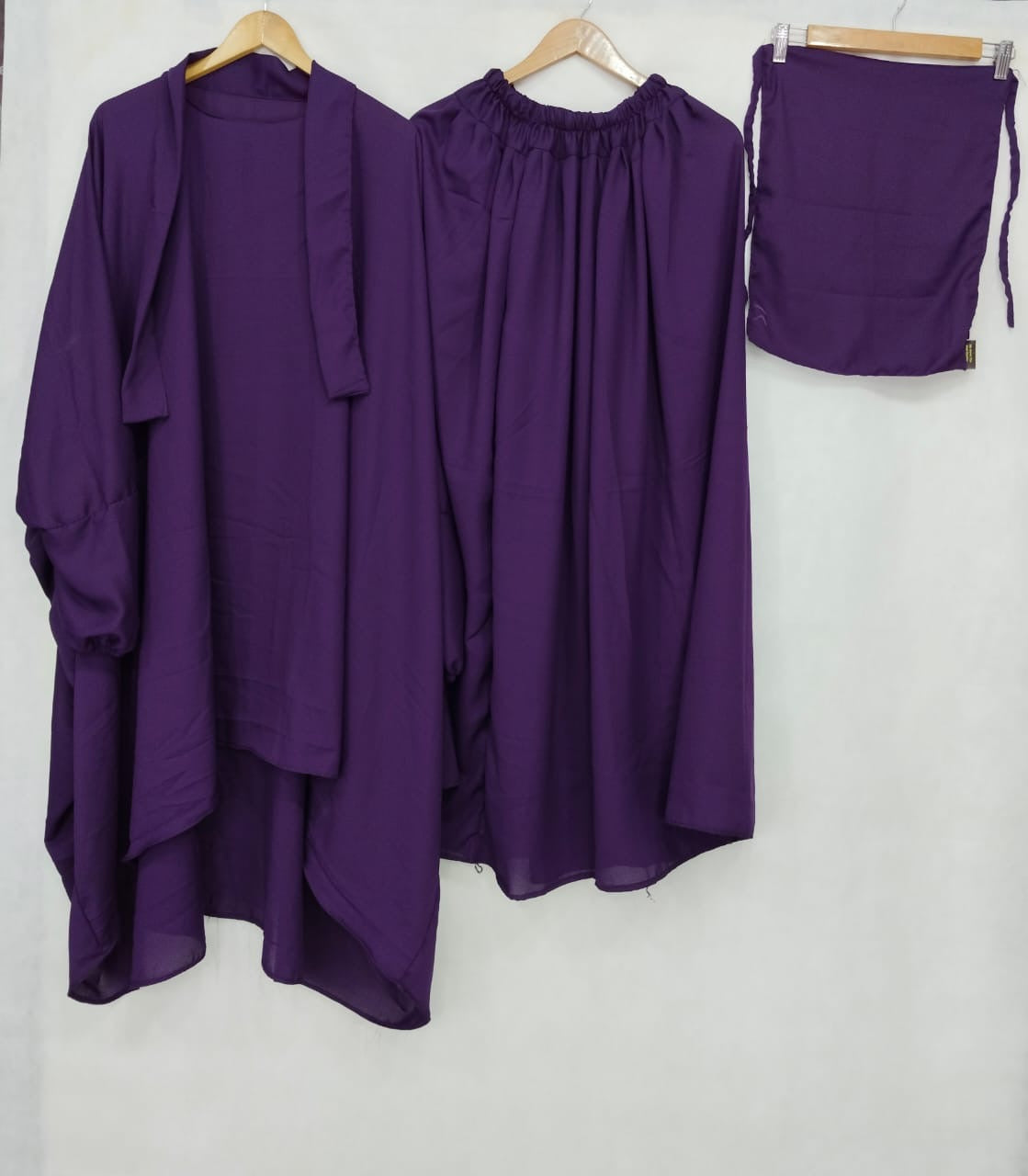 3 Piece Jilbab Set (Jilbab + Skirt + Khimar) -Purple