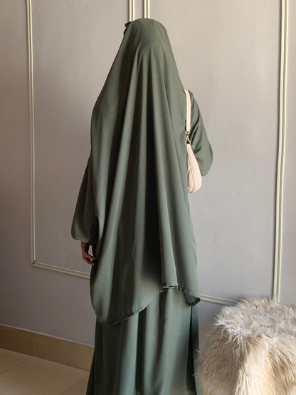 3 Piece Jilbab Set (Jilbab + Skirt + Khimar) - SAGE GREEN