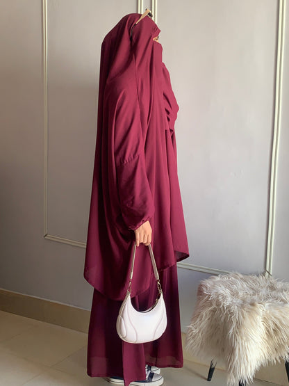 3 Piece Jilbab Set (Jilbab + Skirt + Khimar) - CHERRY
