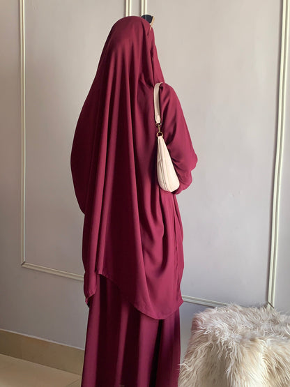 3 Piece Jilbab Set (Jilbab + Skirt + Khimar) - CHERRY