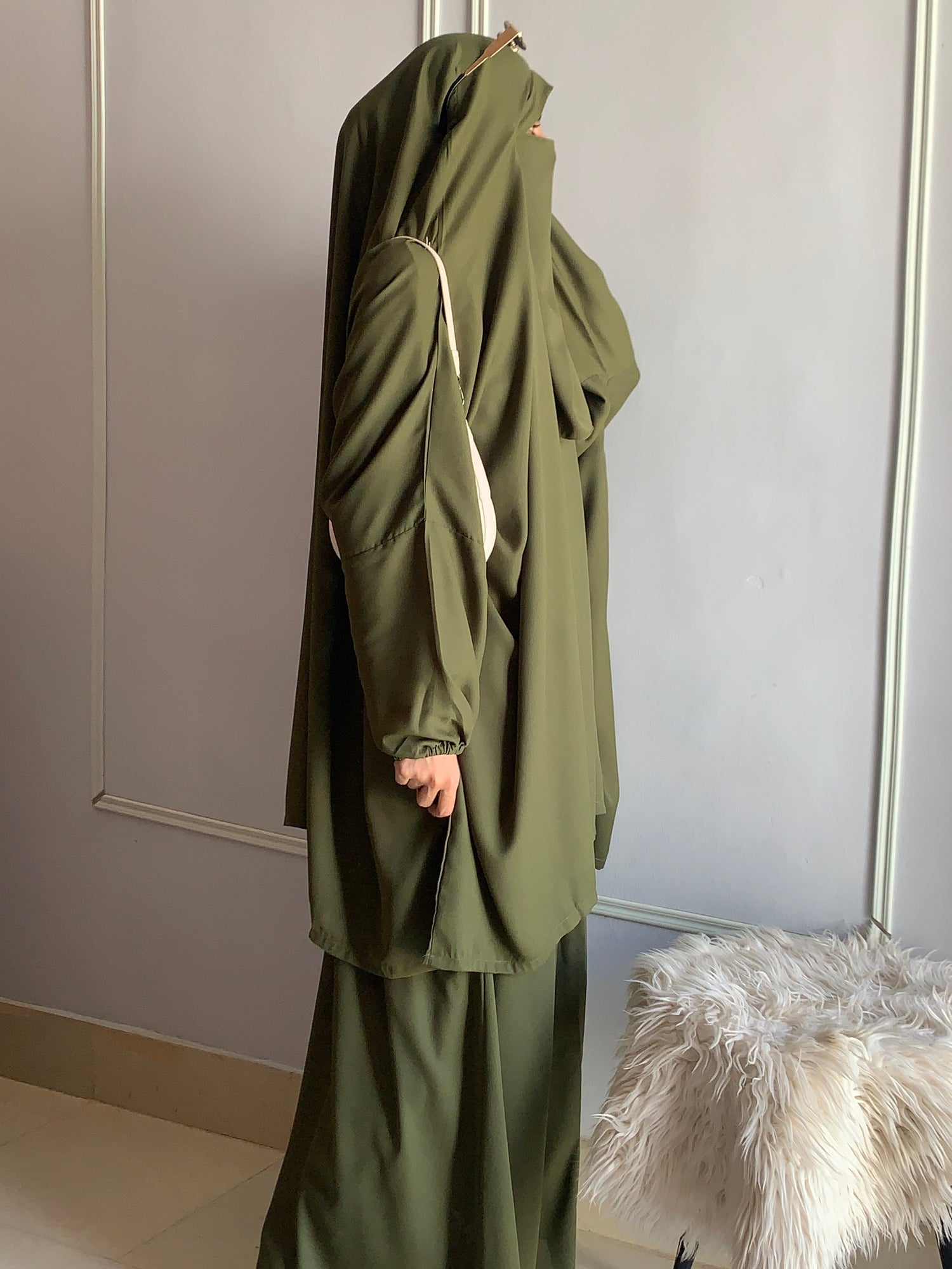 3 Piece Jilbab Set (Jilbab + Skirt + Khimar) - OLIVE