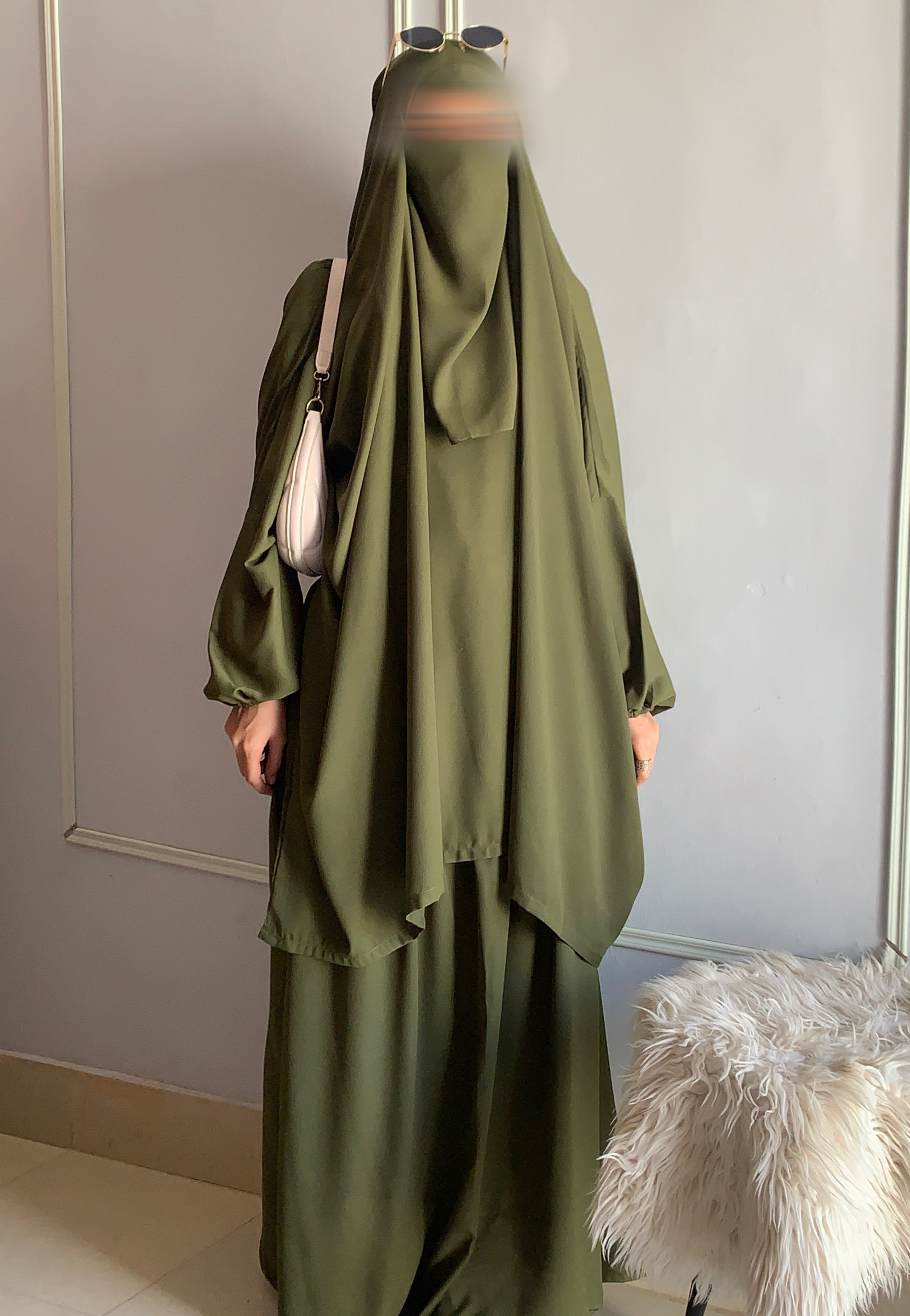 3 Piece Jilbab Set (Jilbab + Skirt + Khimar) - OLIVE