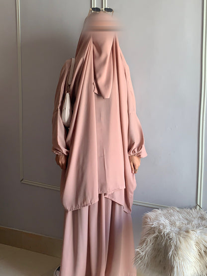 3 Piece Jilbab Set (Jilbab + Skirt + Khimar) - ROSEWOOD