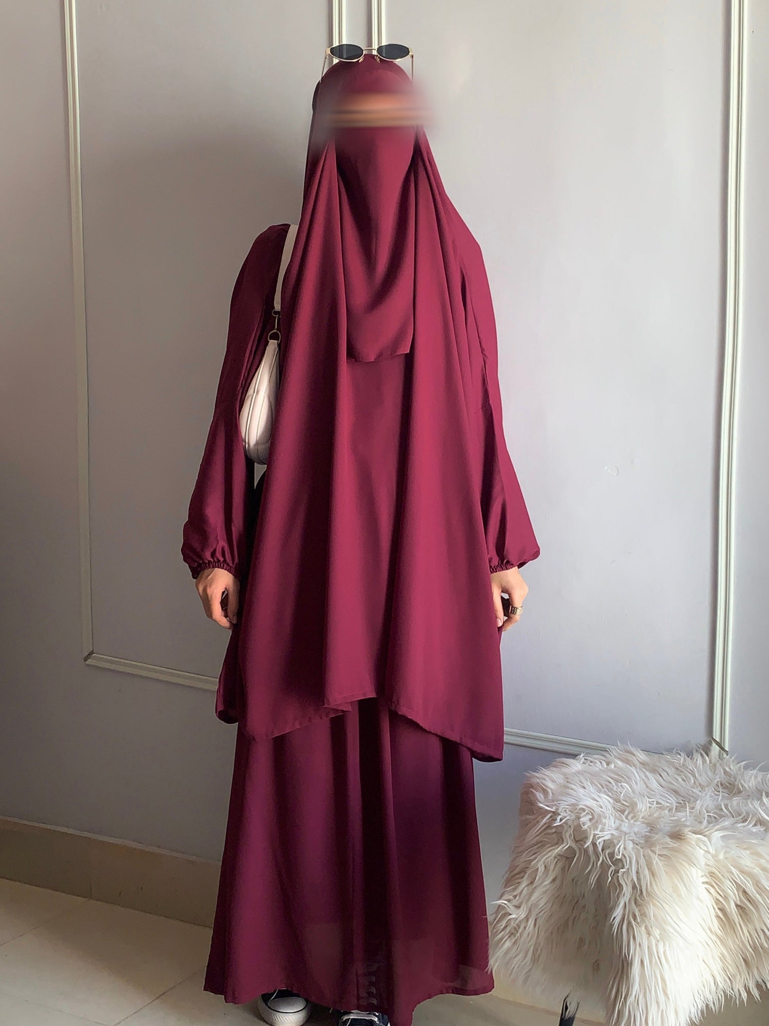 3 Piece Jilbab Set (Jilbab + Skirt + Khimar) - CHERRY